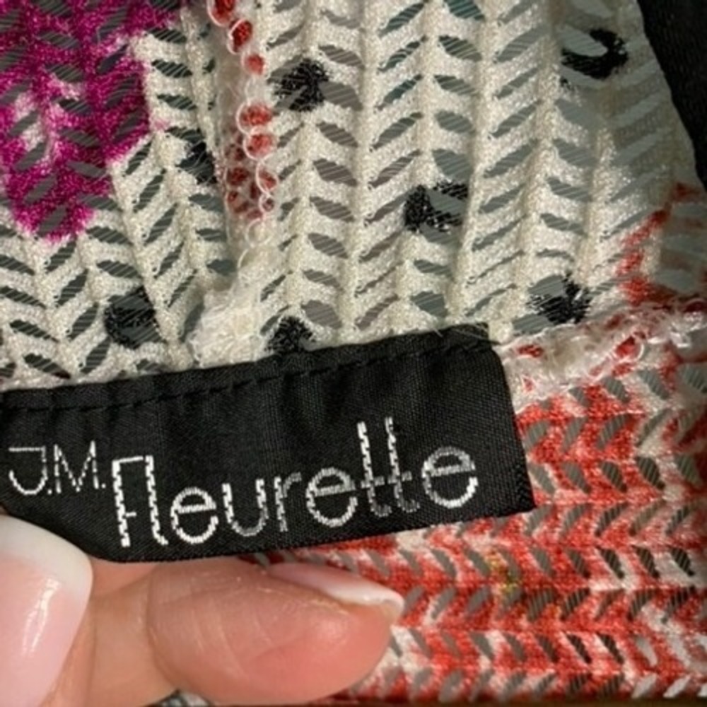 J.M. Fleurette Floral Polka Dot Mesh Open Front Cardigan Short Sleeve Large - Picture 3 of 6